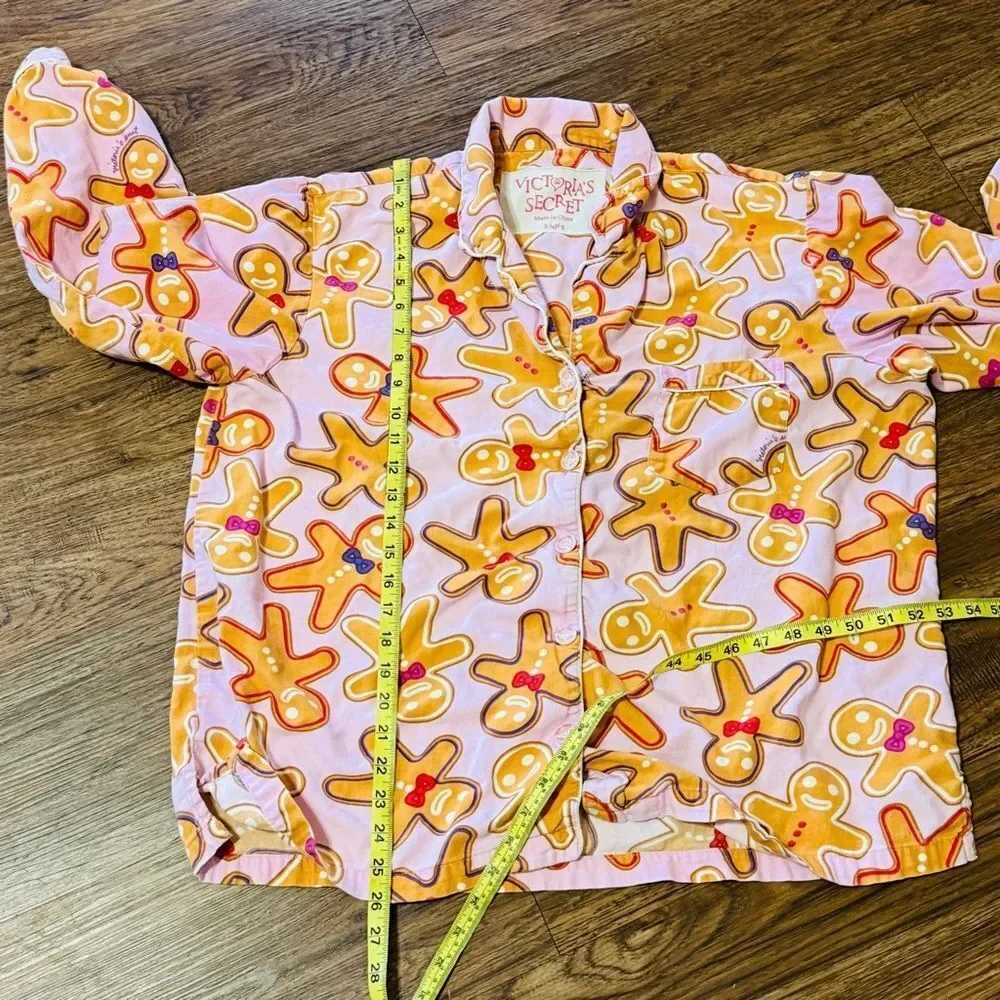 Vintage Y2K Victoria’s Secret Gingerbread Pajama Set Long Sleeve Pink Tan Red XL